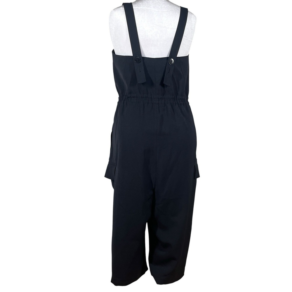 Tibi Drape Twill Crop Jumpsuit Size 8 Black Button Front Cargo Pockets Utility - Picture 3 of 9